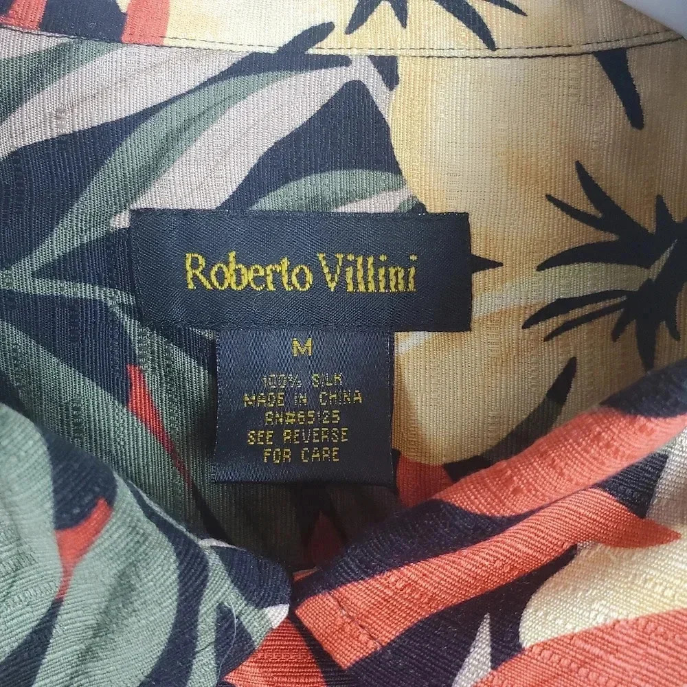 Roberto Villini Mens Medium 100% Silk Floral Hawaiian Shirt #115 - Picture 6 of 9